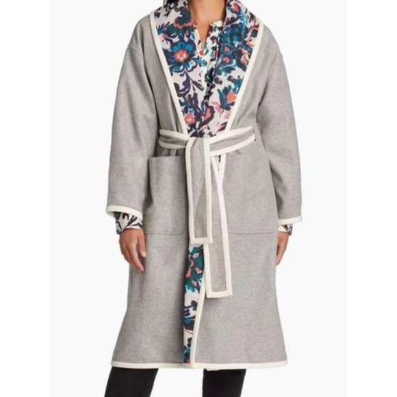 Tanya Taylor Cadence Belted Coat Reversible Long Sleeve Floral Gray XS/S NWT